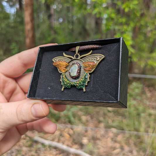 Mushroom Crystal Moth Necklace | Labradorite