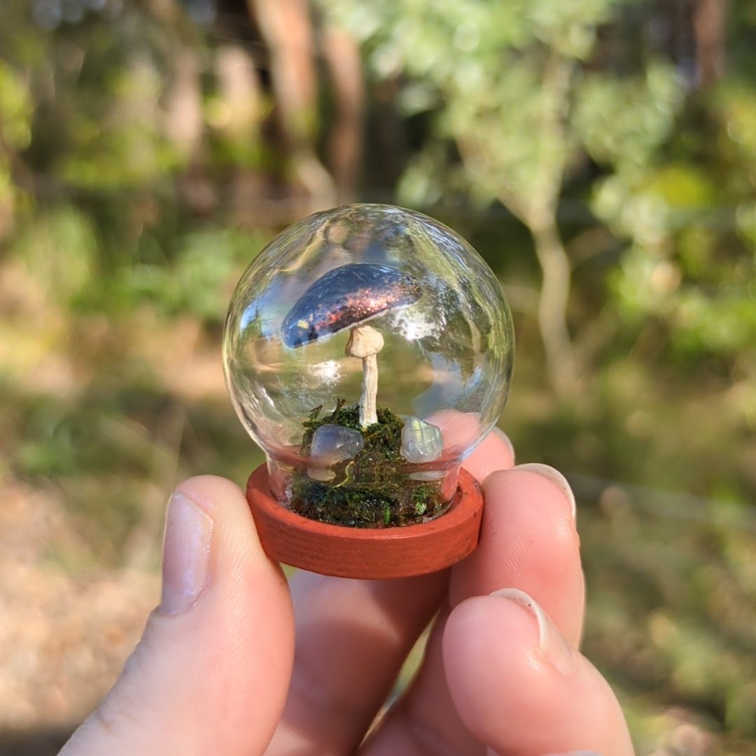 Miniature Fantasy Mushroom Terrarium Dome | Ember - Round