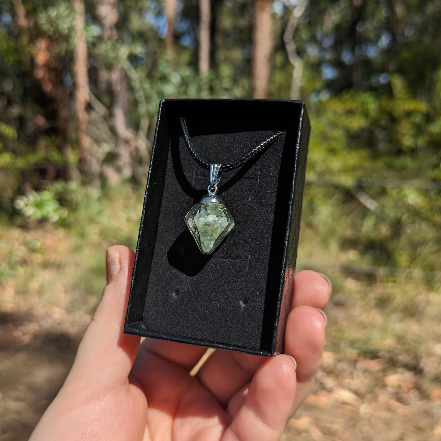 Uranium Glass Diamond Vial Necklace